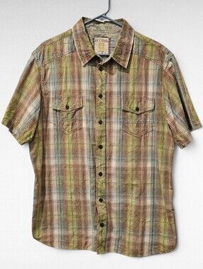Ecoths Plaid Button Up Short Sleeve Shirt 100% Organic Cotton Size XL